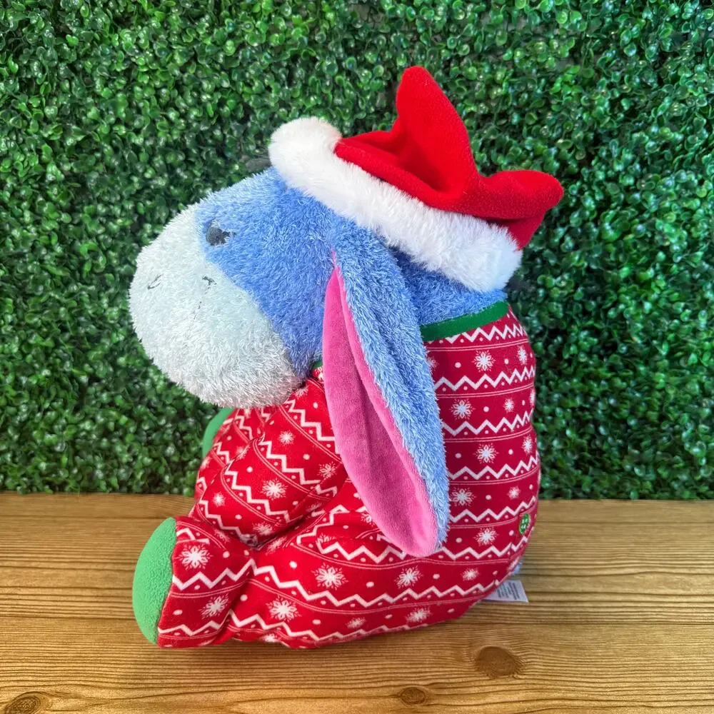 Disney Eeyore Holiday Weighted Plush Wearing Christmas Santa Hat Rare HTF Gift
